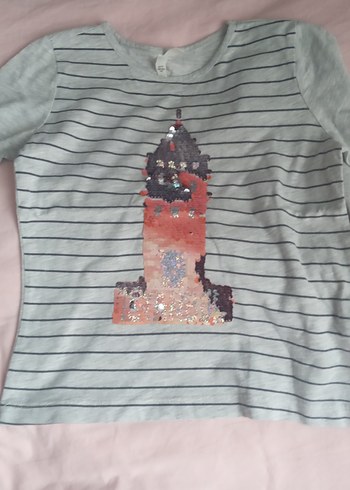 Kız Çocuk Gri Uzun Kollu Simli Tişört - Görsel 2