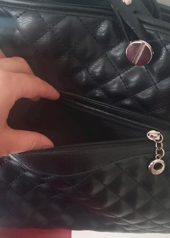 Siyah Deri Kadın Çanta Fermuarlı - Görsel 3