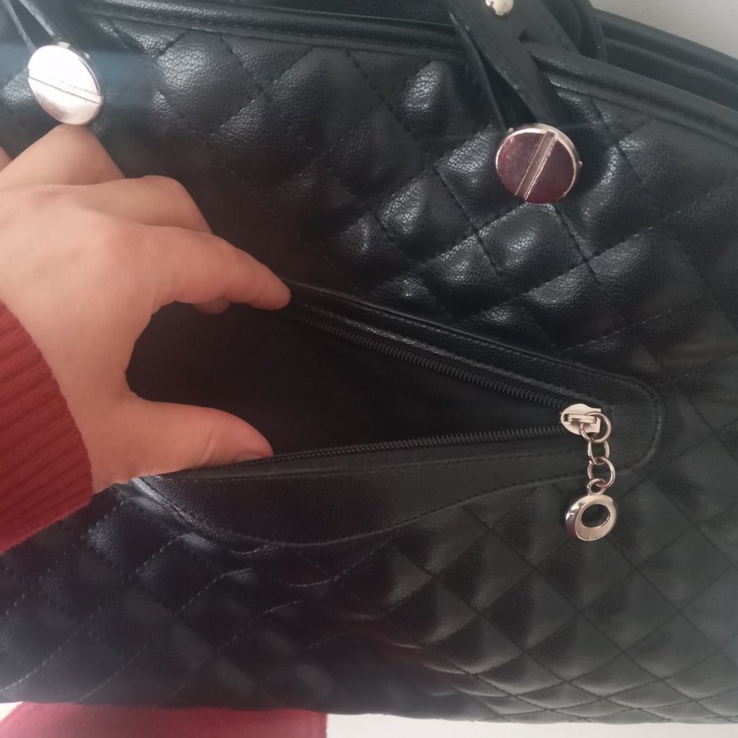 Siyah Deri Kadın Çanta Fermuarlı - Görsel 3