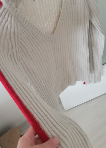 V Yaka Uzun Kollu Triko Kadın Kazak - Görsel 4