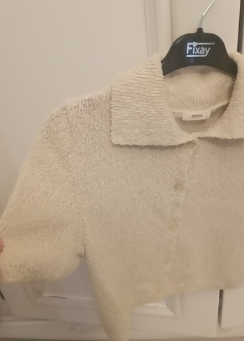 Kısa Kollu Beyaz Örgü Yün Hırka - Görsel 3