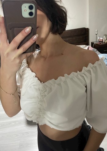 Beyaz Straplez Mini Bluz - Görsel 2