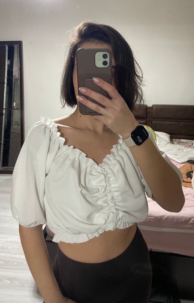 Beyaz Straplez Mini Bluz - Görsel 3