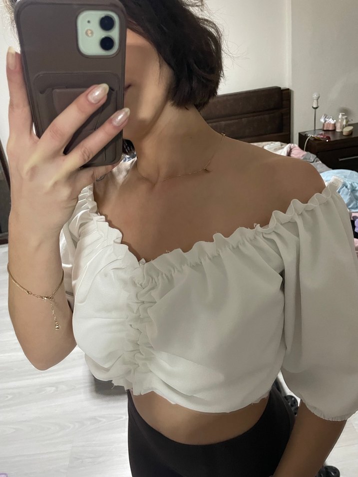 Beyaz Straplez Mini Bluz - Görsel 2