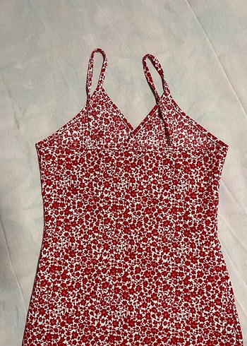 Kırmızı V Yaka Askılı Mini Elbise - Görsel 3