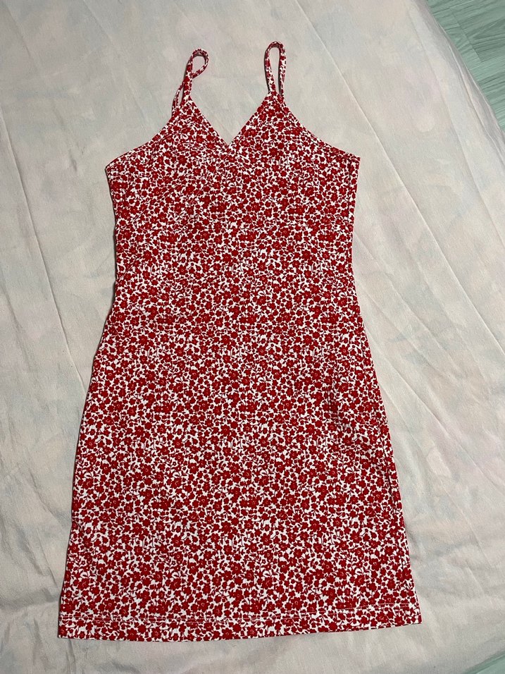 Kırmızı V Yaka Askılı Mini Elbise - Görsel 2