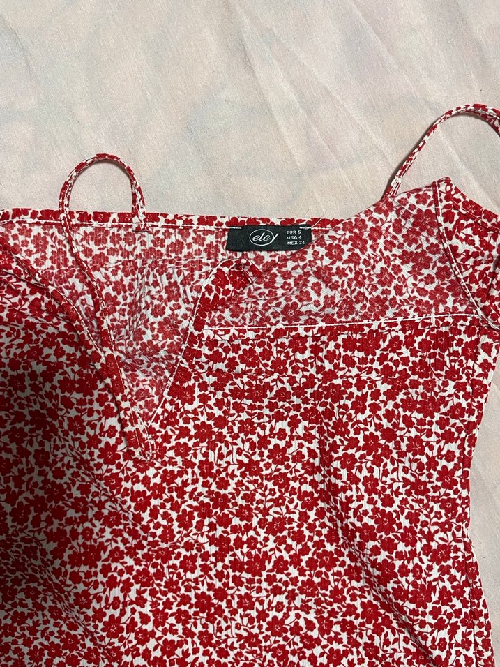 Kırmızı V Yaka Askılı Mini Elbise - Görsel 4