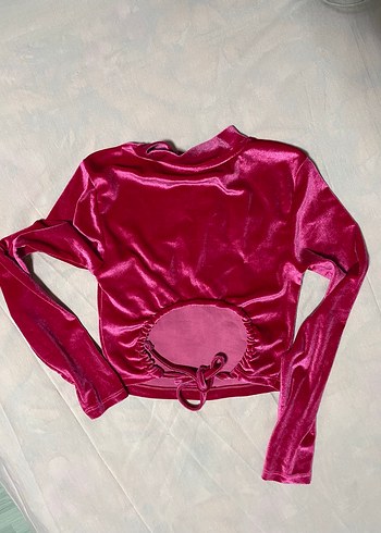 Parlak Uzun Kollu Fuşya Pembe Bluz - Görsel 2