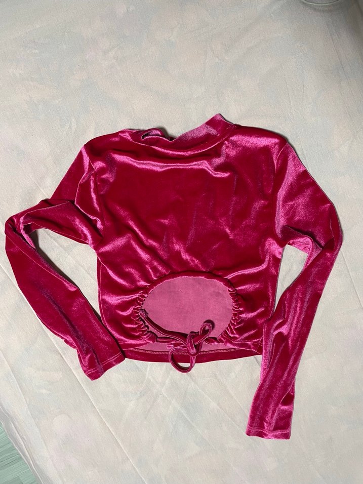 Parlak Uzun Kollu Fuşya Pembe Bluz - Görsel 2