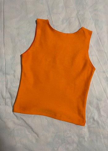 Kadın Turuncu Kolsuz Bisiklet Yaka Crop - Görsel 2