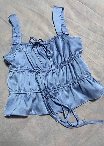 Kadın Lila Fırfırlı Mini Saten Büstiyer - Görsel 2