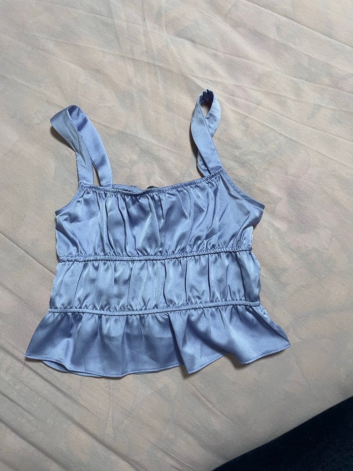 Kadın Lila Fırfırlı Mini Saten Büstiyer - Görsel 3