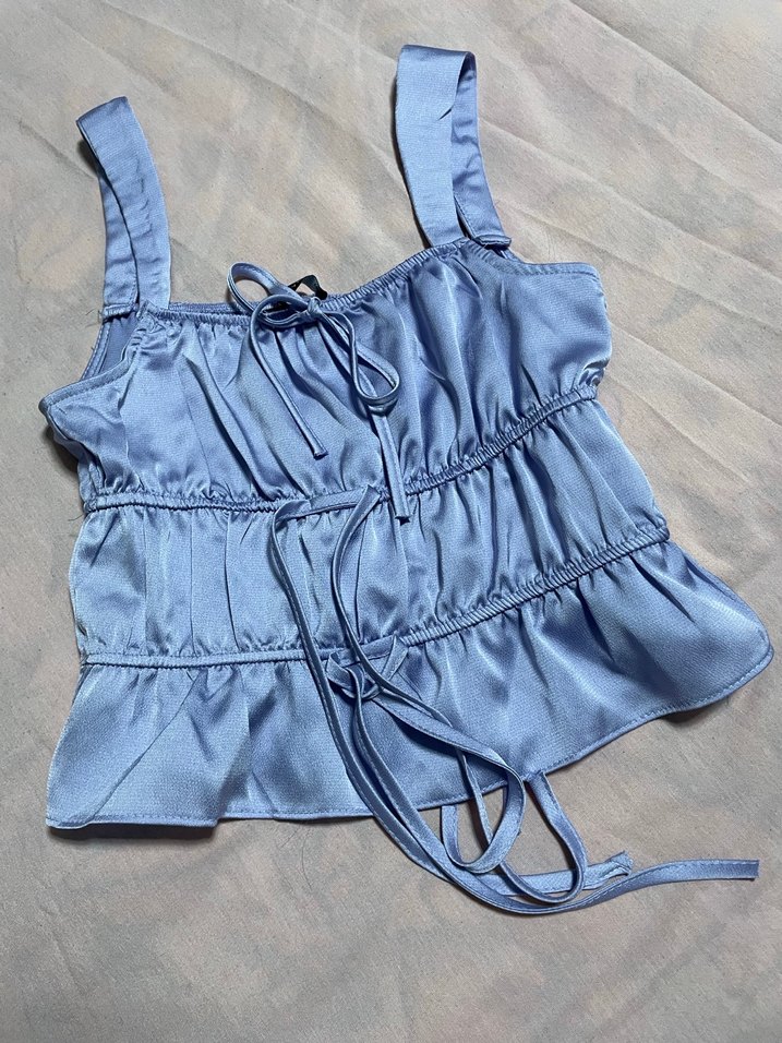 Kadın Lila Fırfırlı Mini Saten Büstiyer - Görsel 2