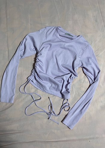 iki yandan büzgülü lila crop bluz - Görsel 2