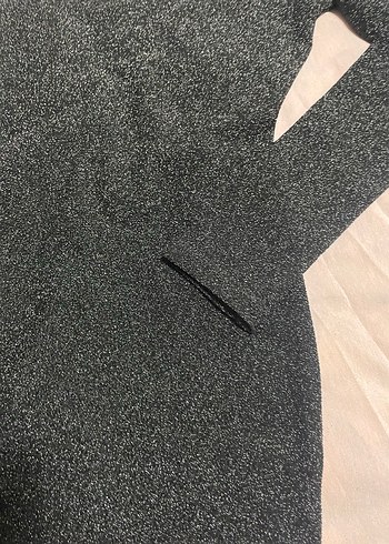 Siyah V Yakalı Simli Triko Midi Elbise - Görsel 5