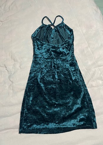 Petrol Yeşili Kadife Mini Abiye Elbise - Görsel 5