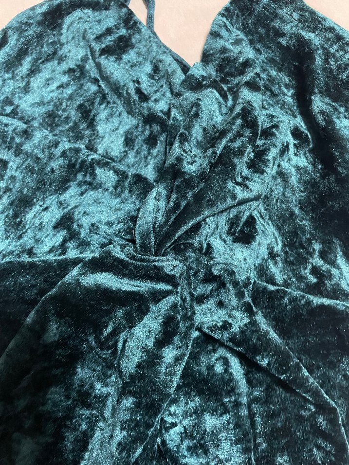 Petrol Yeşili Kadife Mini Abiye Elbise - Görsel 4