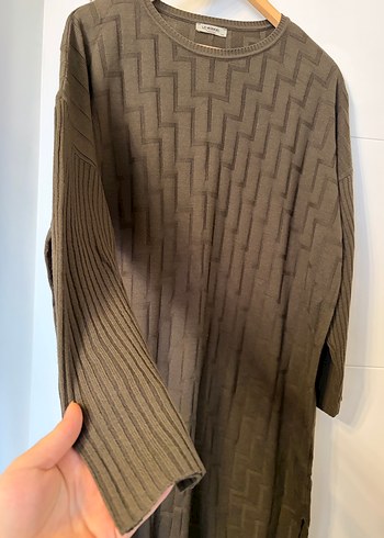 Kadın haki Uzun Örgü pamuklu uzun tunik - Görsel 3