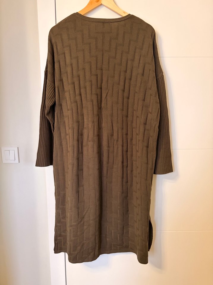 Kadın haki Uzun Örgü pamuklu uzun tunik - Görsel 4