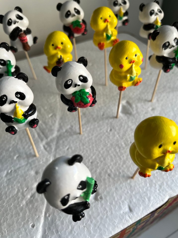 Renkli Panda ve Civciv Figürlü Saksı Süsü - Görsel 4