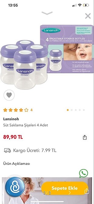 LANSINOH SÜT SAKLAMA ŞİŞESİ