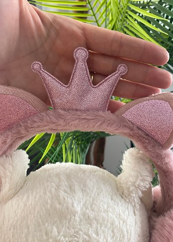 Beyaz Peluş Kedi Kulaklığı Taçlı - Görsel 3