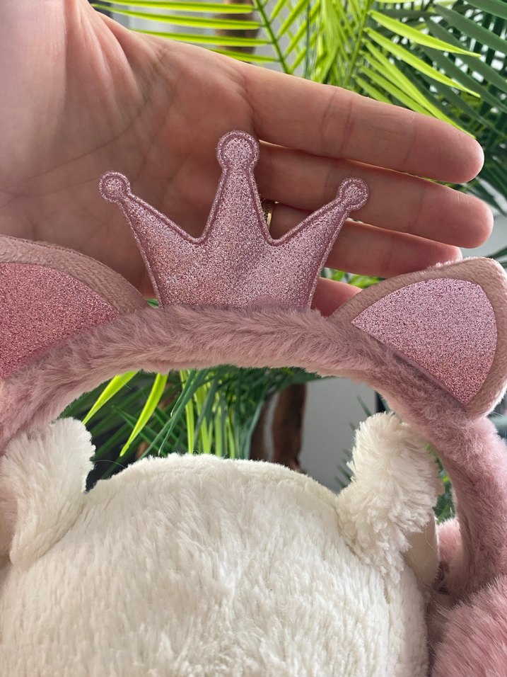Beyaz Peluş Kedi Kulaklığı Taçlı - Görsel 3