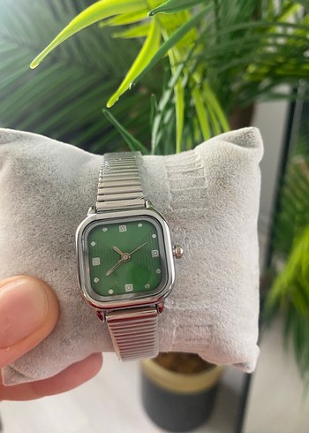 Kare Yeşil Kadranlı Kadın Kol Saati çelik - Görsel 2