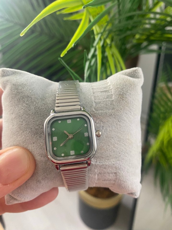 Kare Yeşil Kadranlı Kadın Kol Saati çelik - Görsel 2