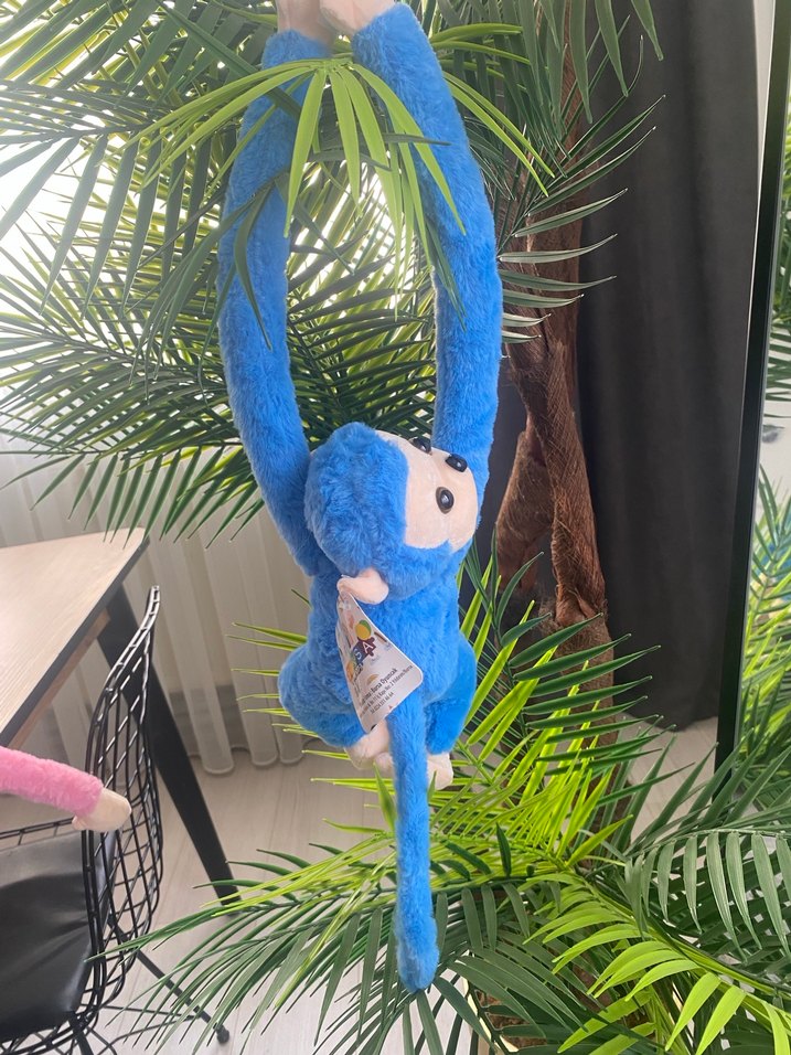 Mavi Renkli Peluş Maymun Oyuncak sesli - Görsel 3