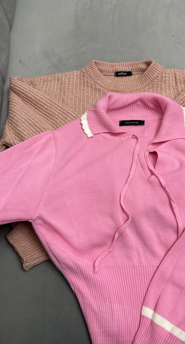 Pembe Uzun Kollu Triko Kadın Kazak - Görsel 2