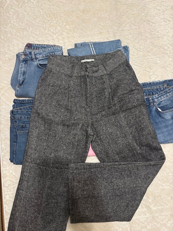 Gri kışlık yün pantolon - Görsel 3