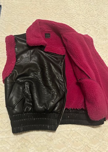 Kadın Pembe Kürklü Deri Yelek - Görsel 5