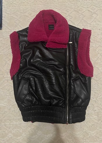 Kadın Pembe Kürklü Deri Yelek - Görsel 7