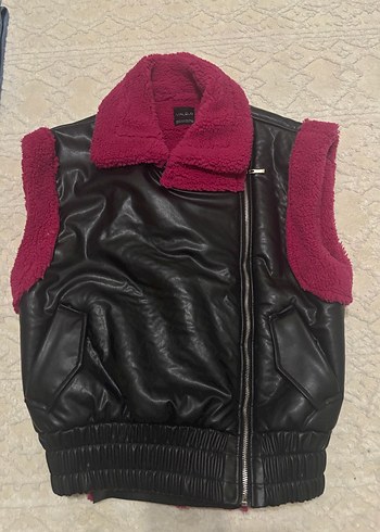 Kadın Pembe Kürklü Deri Yelek - Görsel 2