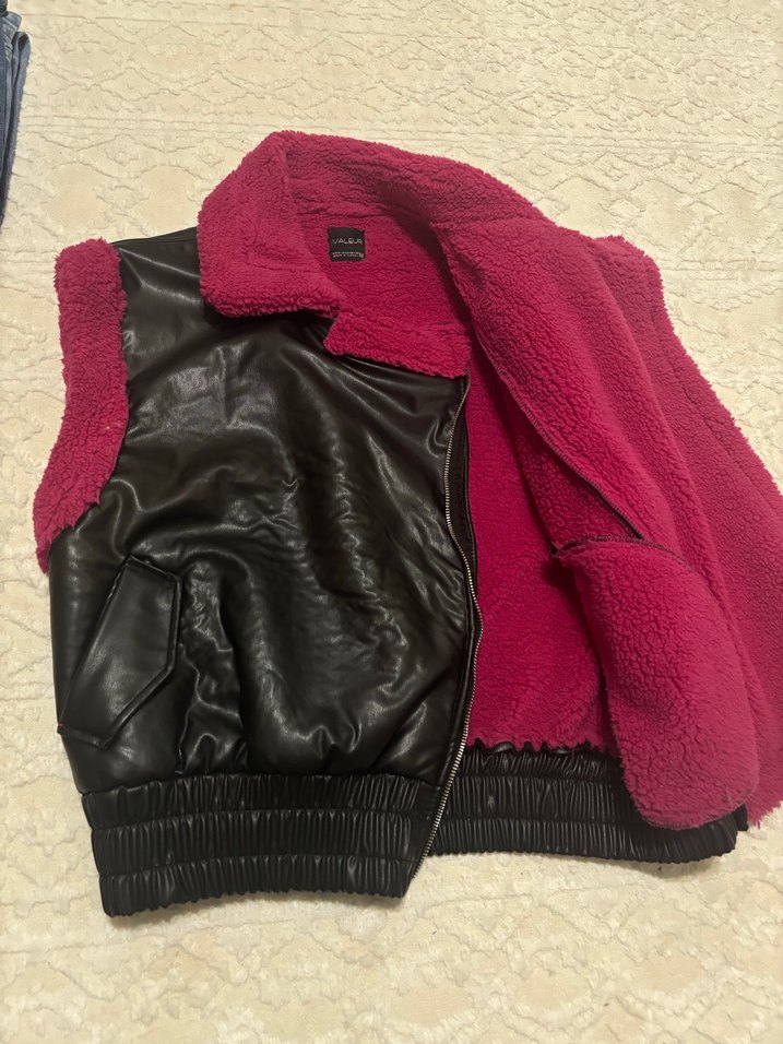 Kadın Pembe Kürklü Deri Yelek - Görsel 5