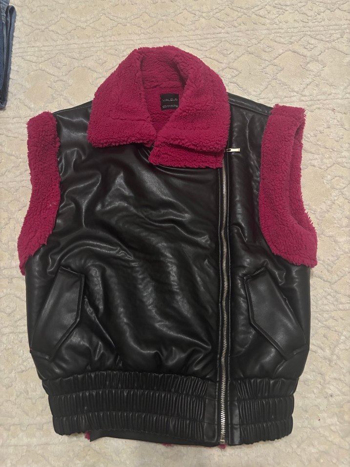 Kadın Pembe Kürklü Deri Yelek - Görsel 2