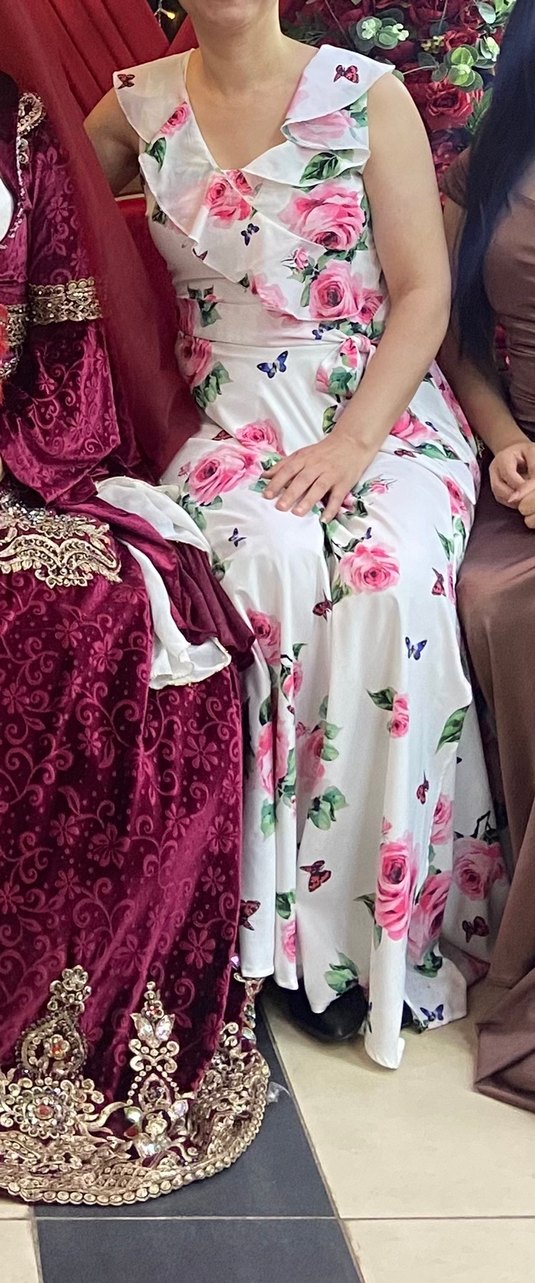 Çiçek Desenli Pembe Uzun Elbise - Görsel 2