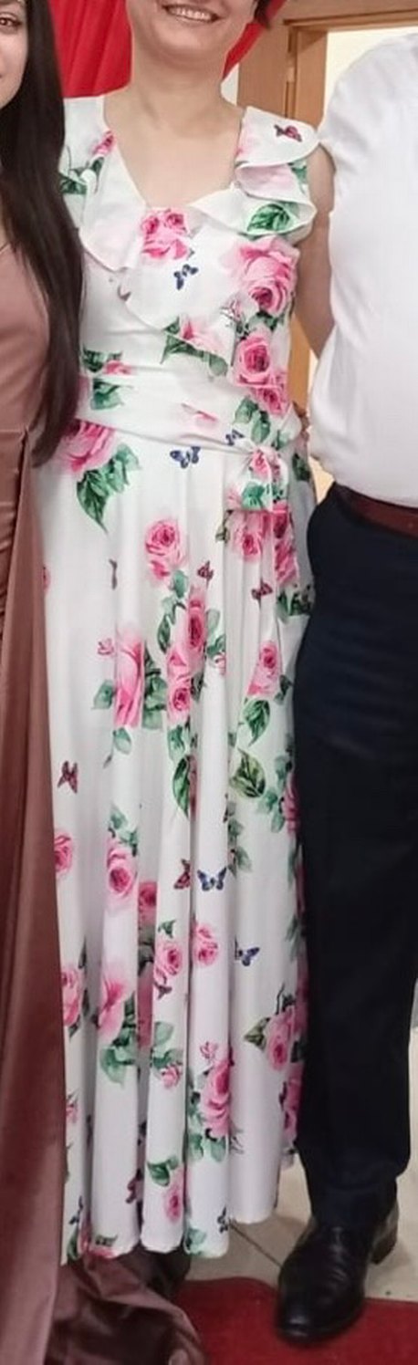 Çiçek Desenli Pembe Uzun Elbise - Görsel 3