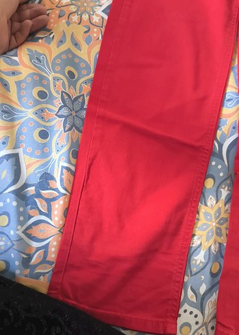 32 Beden kırmızı Renk Kırmızı, Kemerli Düz Kesim Kadın Pantolon