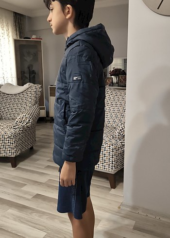 7 Yaş Beden Erkek Çocuk Lacivert Kapüşonlu Fermuarlı Mont