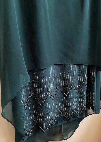 Turkuaz Çıkarılabilir Tüllü Elbise - Görsel 3