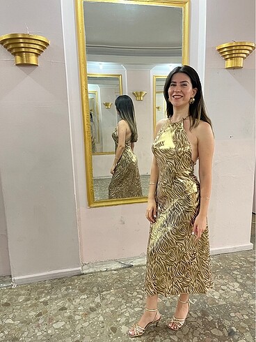 Zara Zara Desenli Parlak Elbise