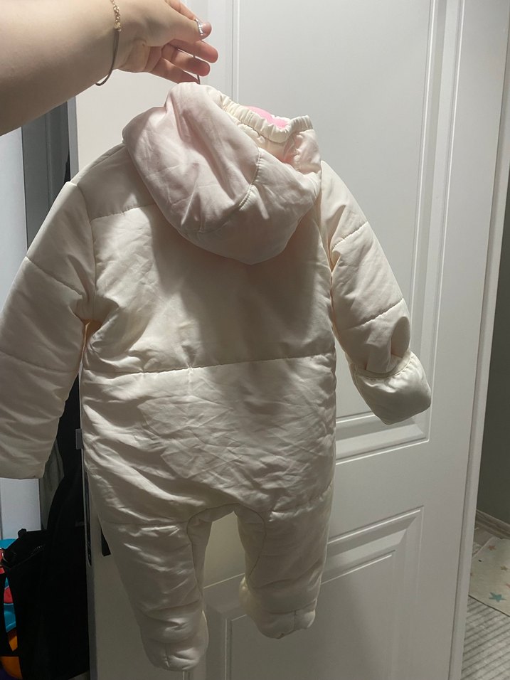 Kız Bebek Beyaz Nakışlı Kar Tulumu - Görsel 3