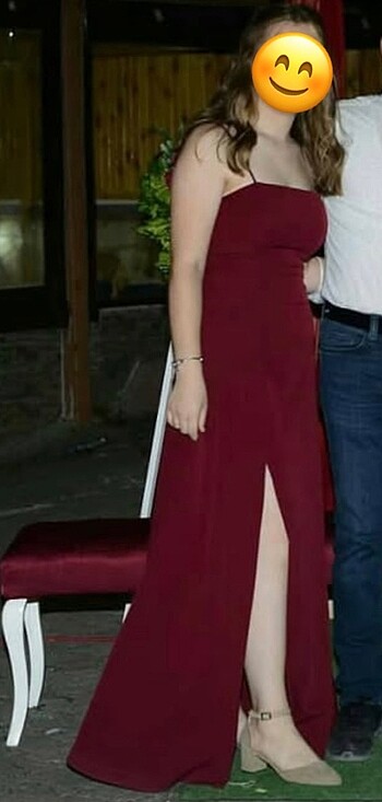 Bordo Uzun Yırtmaçlı Elbise