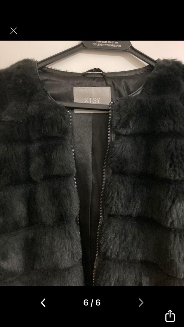 Siyah Kadın Kürk Detaylı Mont - Görsel 3