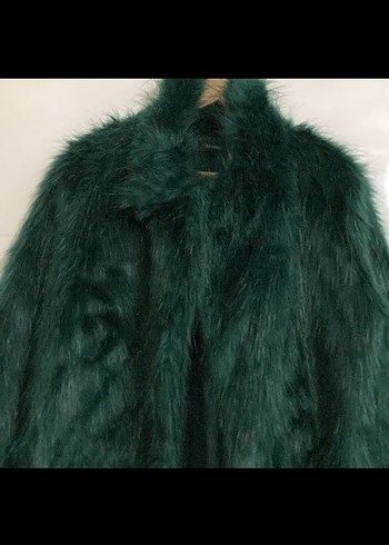 Kadın Koyu Yeşil Uzun Peluş Kürk - Görsel 6