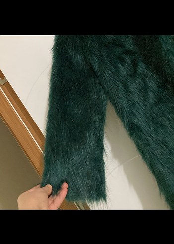Kadın Koyu Yeşil Uzun Peluş Kürk - Görsel 2
