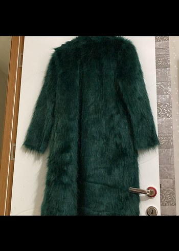 Kadın Koyu Yeşil Uzun Peluş Kürk - Görsel 4