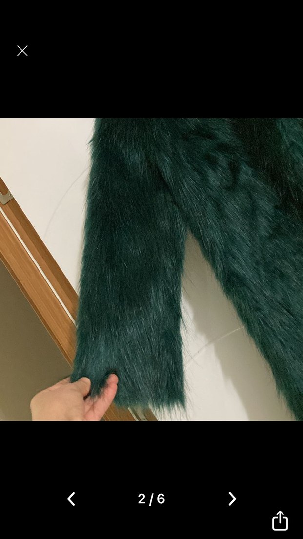 Kadın Koyu Yeşil Uzun Peluş Kürk - Görsel 2